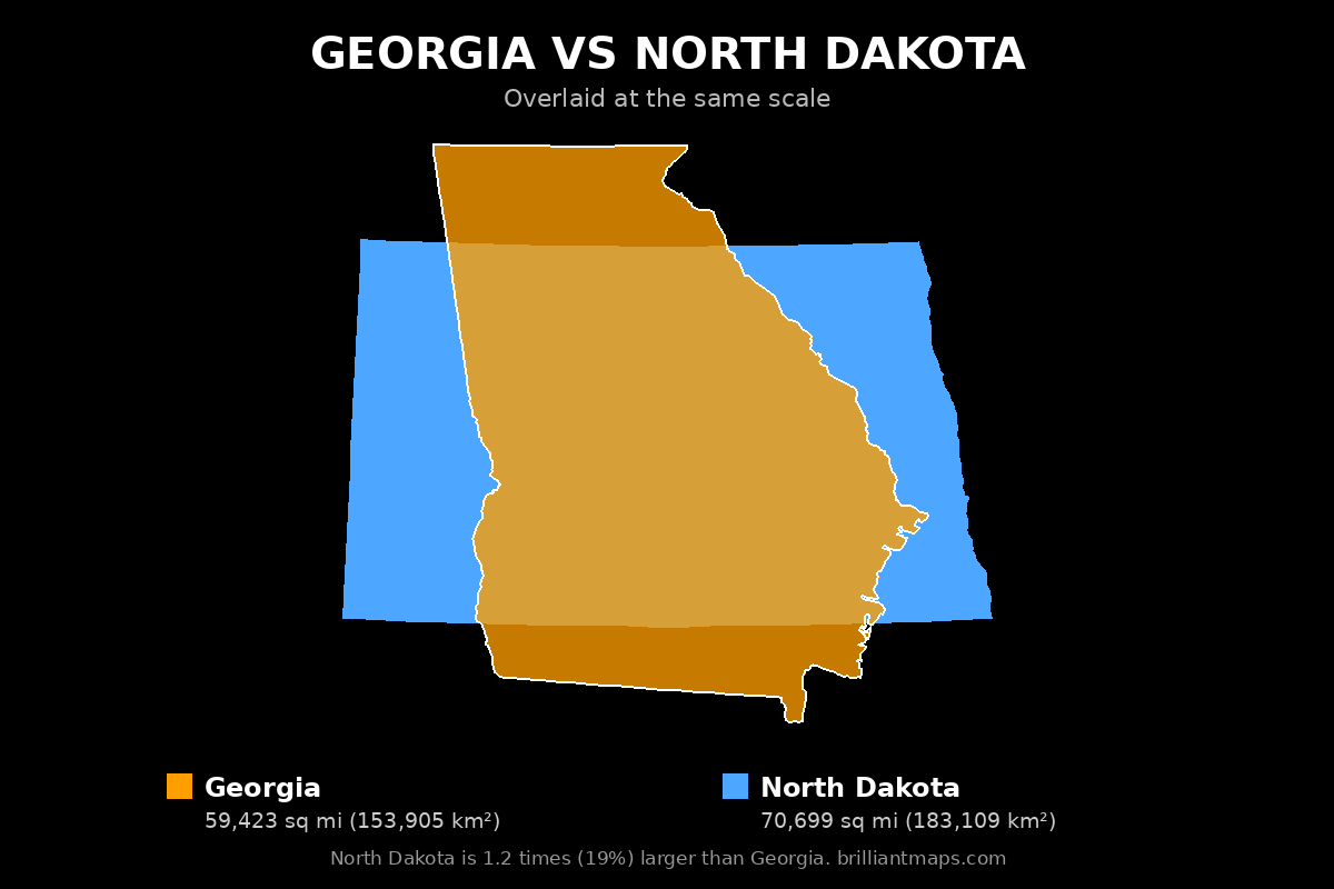 Georgia vs North Dakota Size Comparison Map