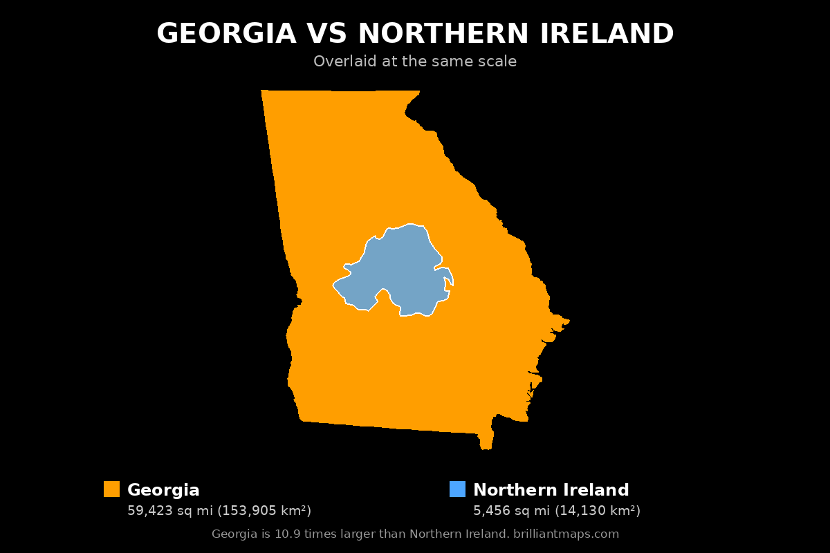 Georgia vs Northern Ireland Size Comparison Map