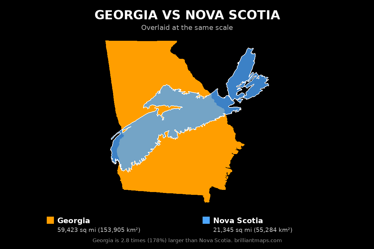 Georgia vs Nova Scotia Size Comparison Map