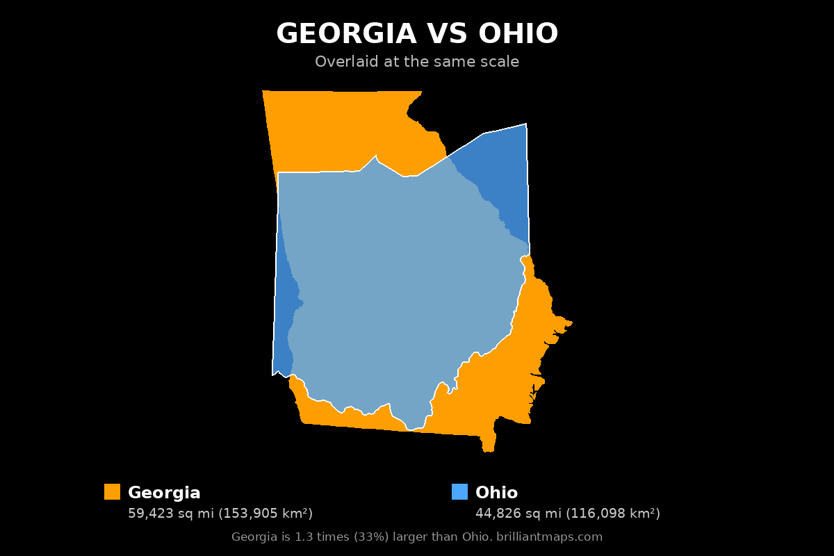 Georgia vs Ohio Size Comparison Map