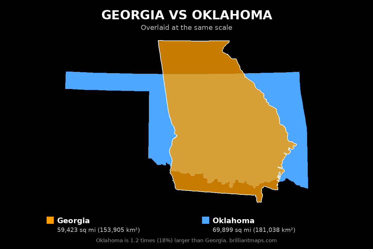 Georgia vs Oklahoma Size Comparison Map