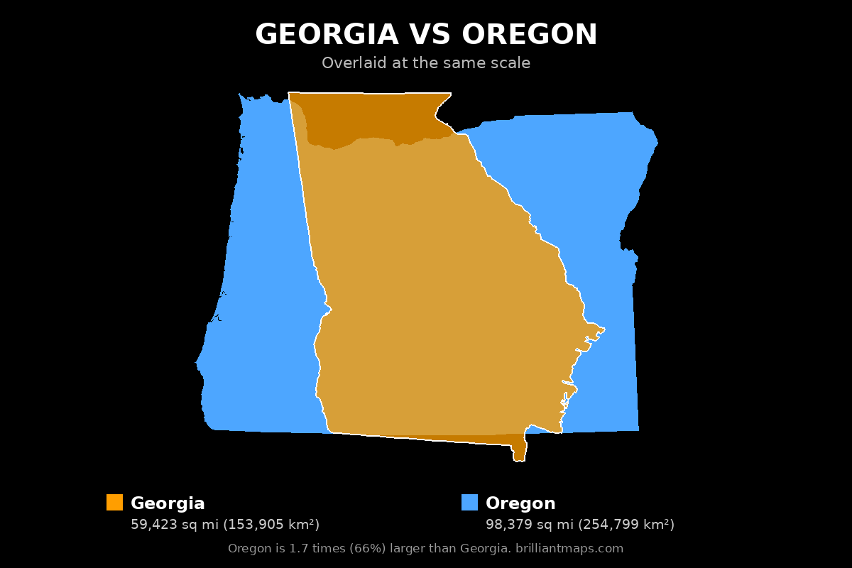 Georgia vs Oregon Size Comparison Map