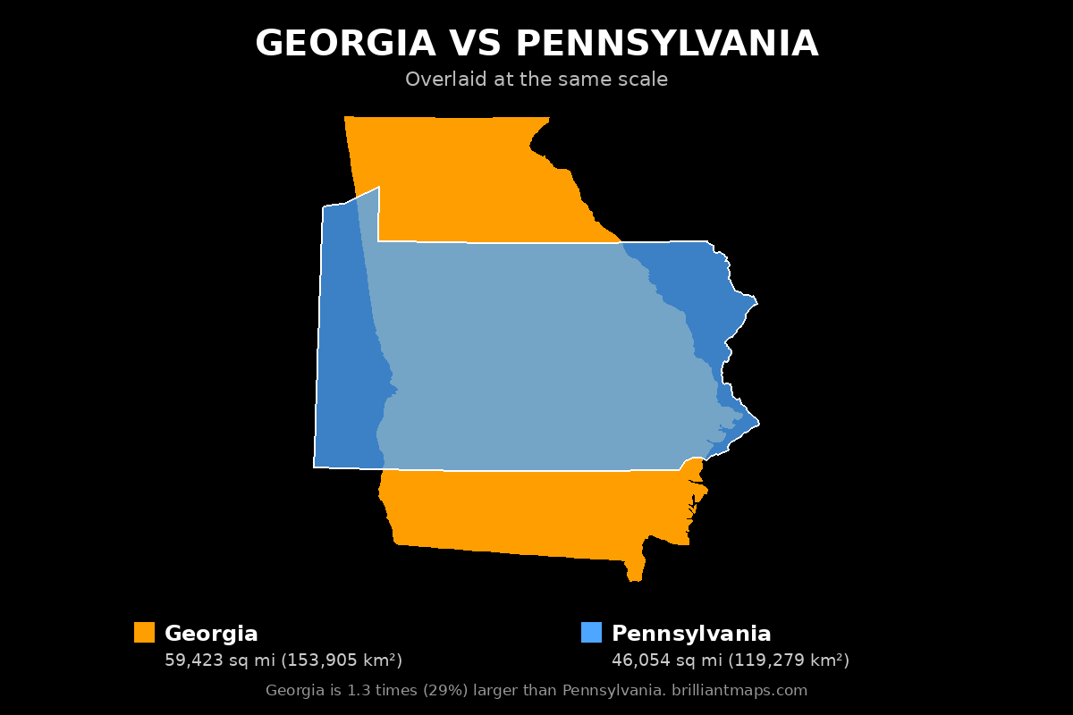 Georgia vs Pennsylvania Size Comparison Map