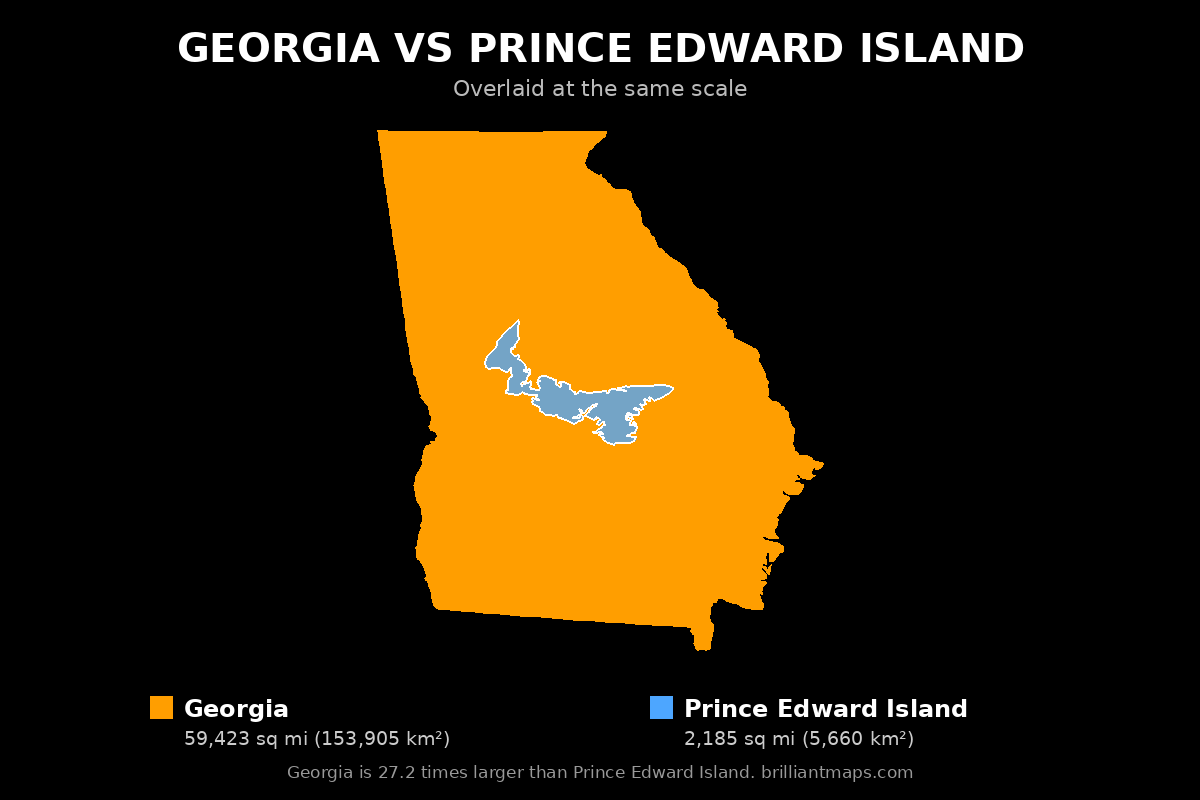 Georgia vs Prince Edward Island Size Comparison Map