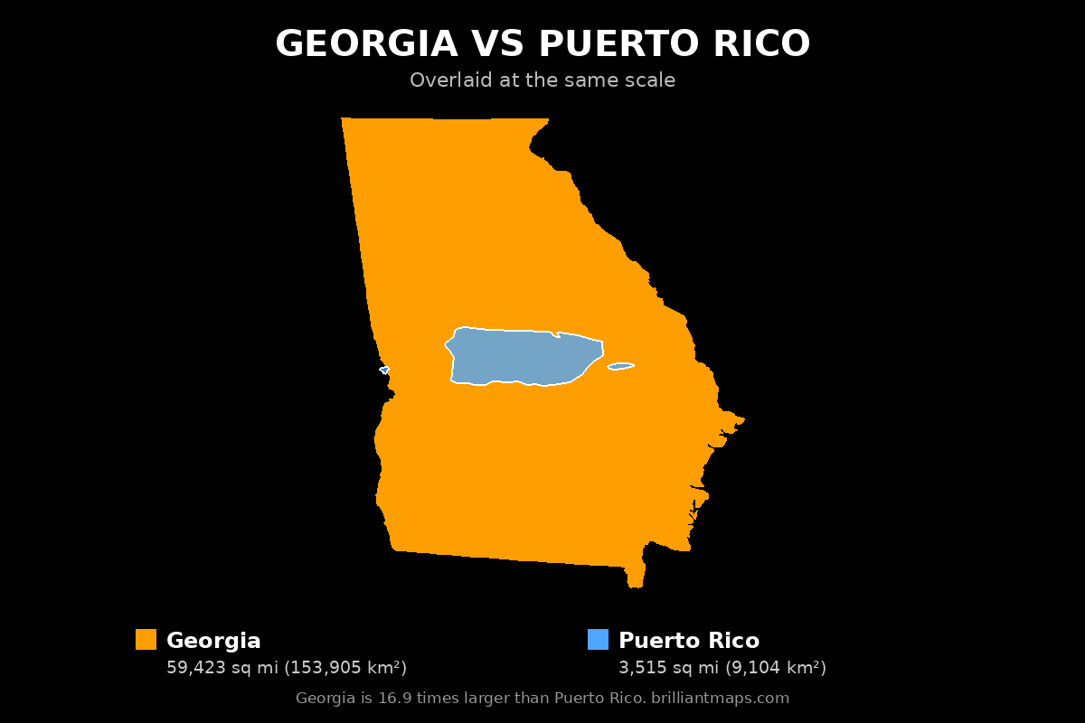 Georgia vs Puerto Rico Size Comparison Map