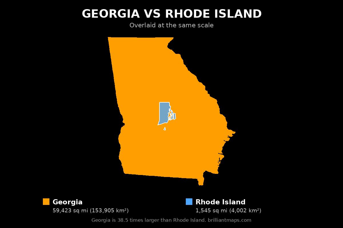 Georgia vs Rhode Island Size Comparison Map