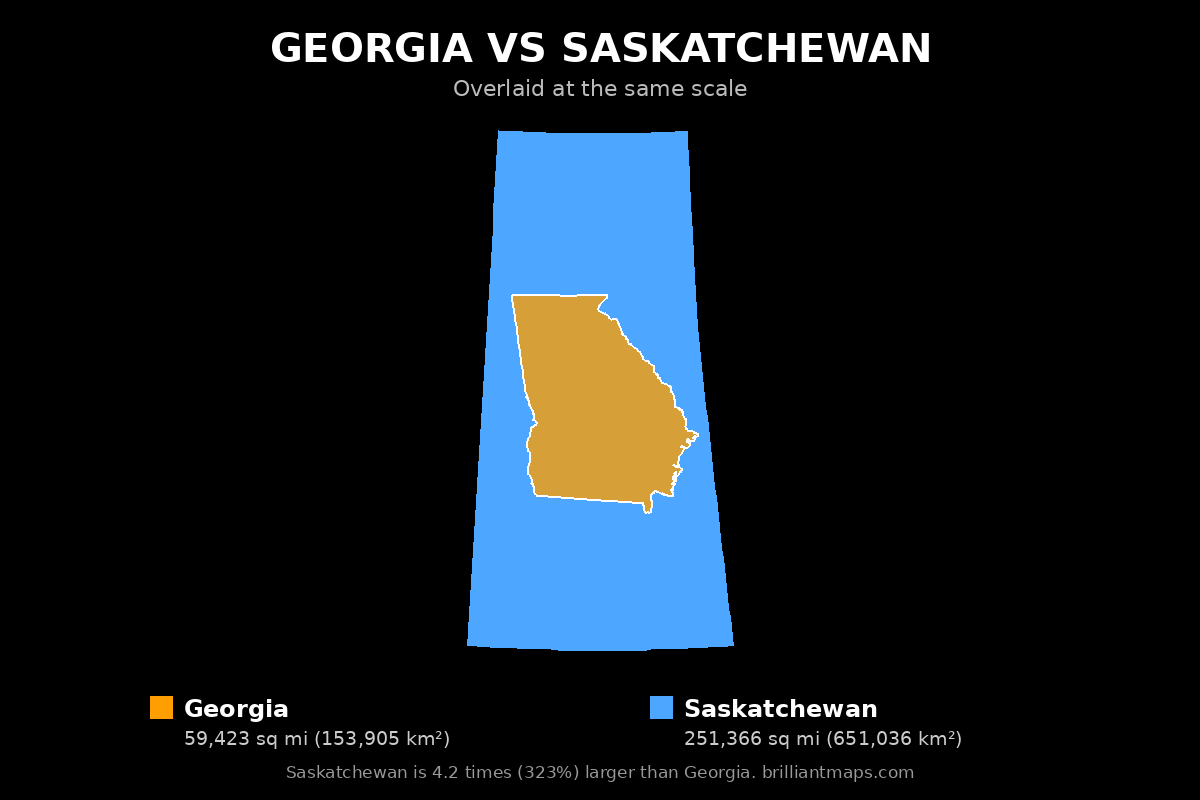 Georgia vs Saskatchewan Size Comparison Map
