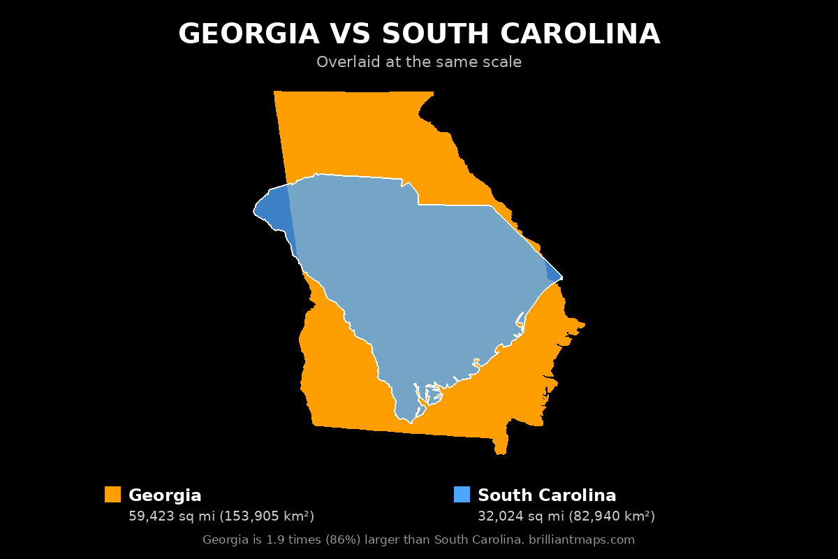 Georgia vs South Carolina Size Comparison Map