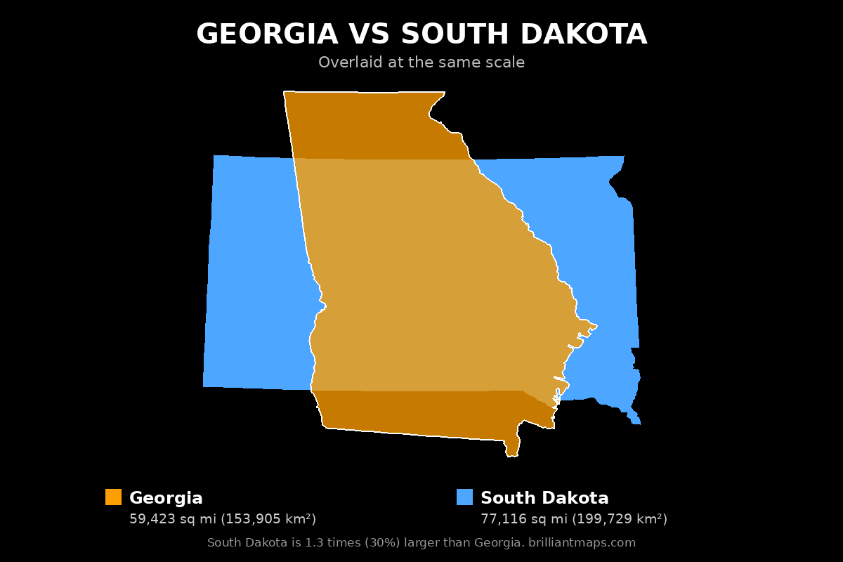 Georgia vs South Dakota Size Comparison Map