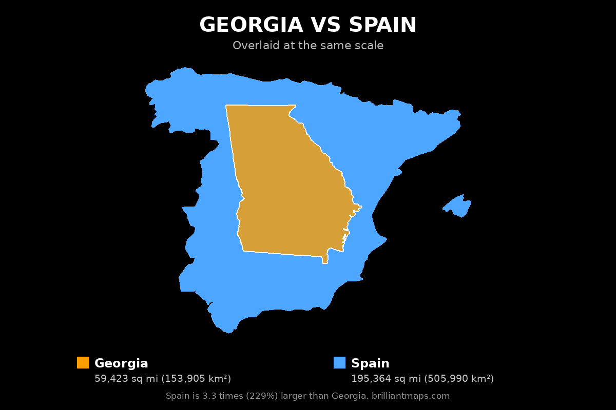 Georgia vs Spain Size Comparison Map