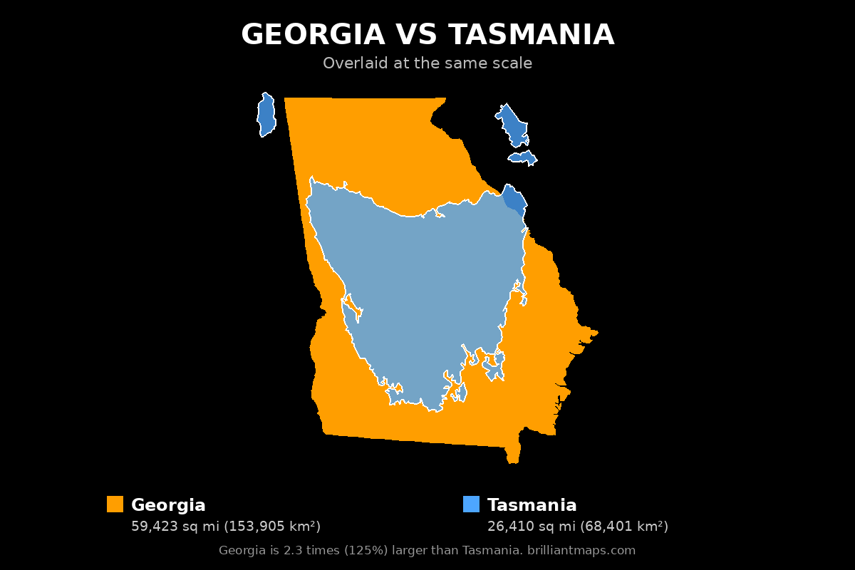 Georgia vs Tasmania Size Comparison Map