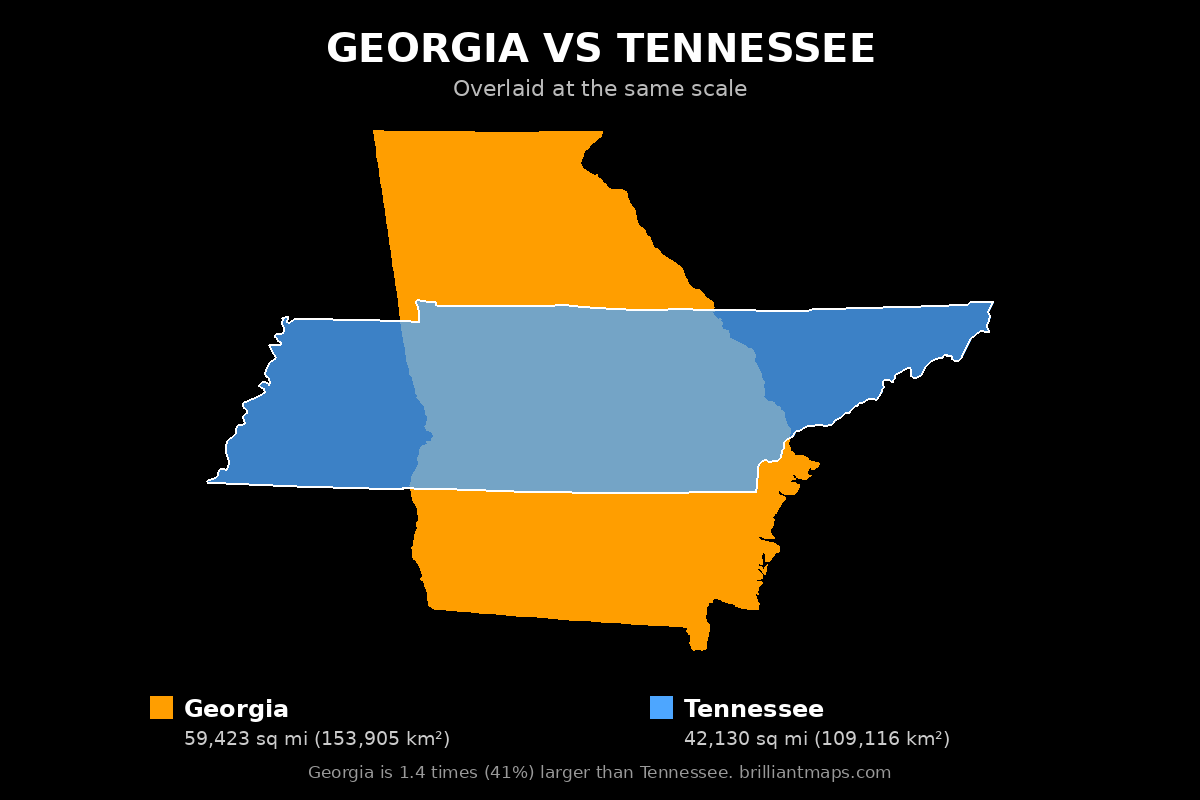 Georgia vs Tennessee Size Comparison Map