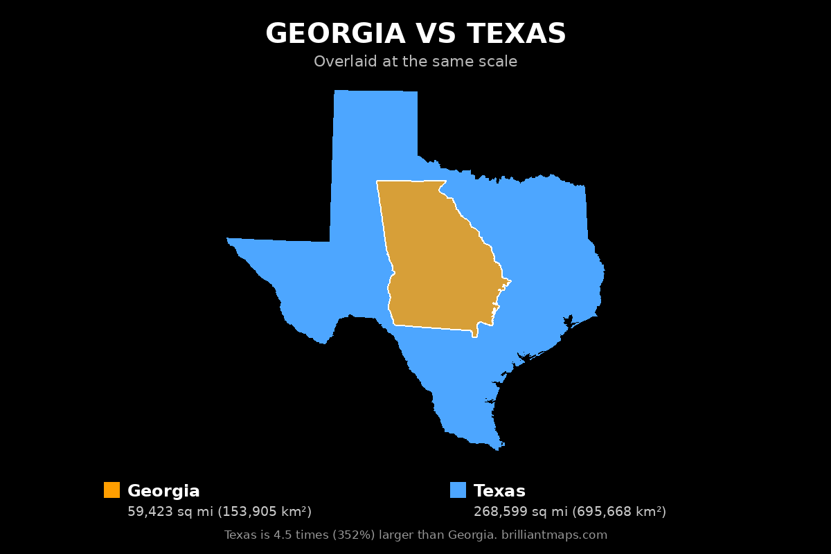 Georgia vs Texas Size Comparison Map