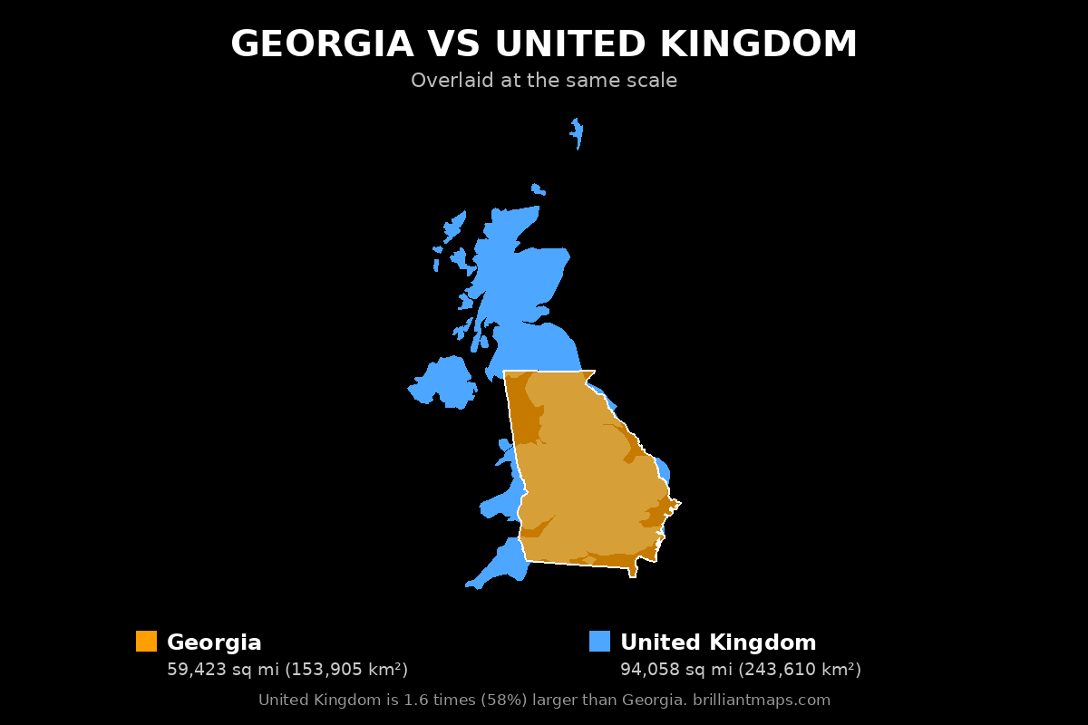 Georgia vs United Kingdom Size Comparison Map