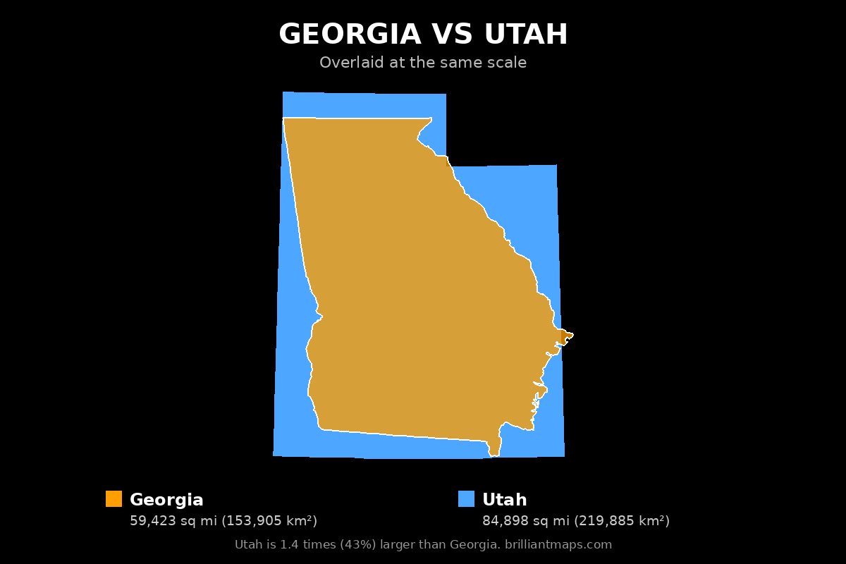 Georgia vs Utah Size Comparison Map