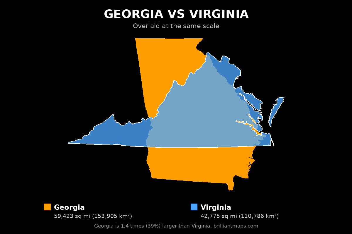Georgia vs Virginia Size Comparison Map