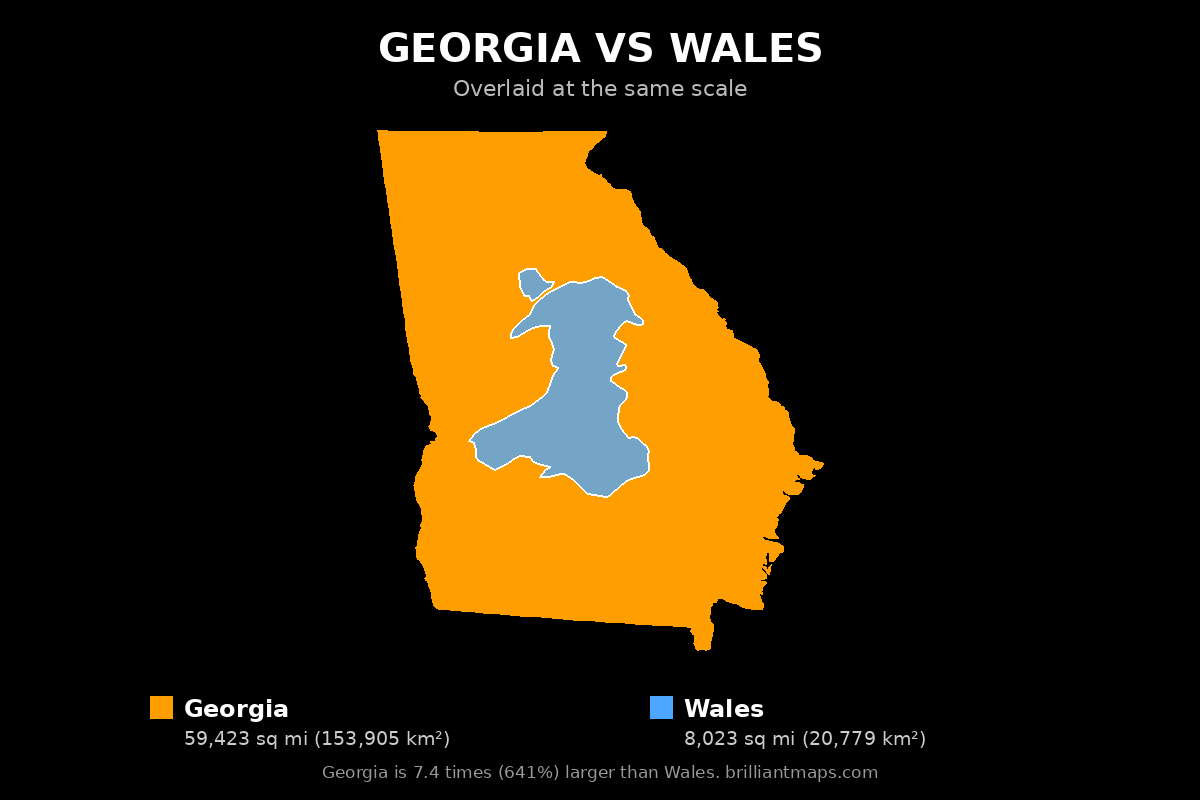 Georgia vs Wales Size Comparison Map