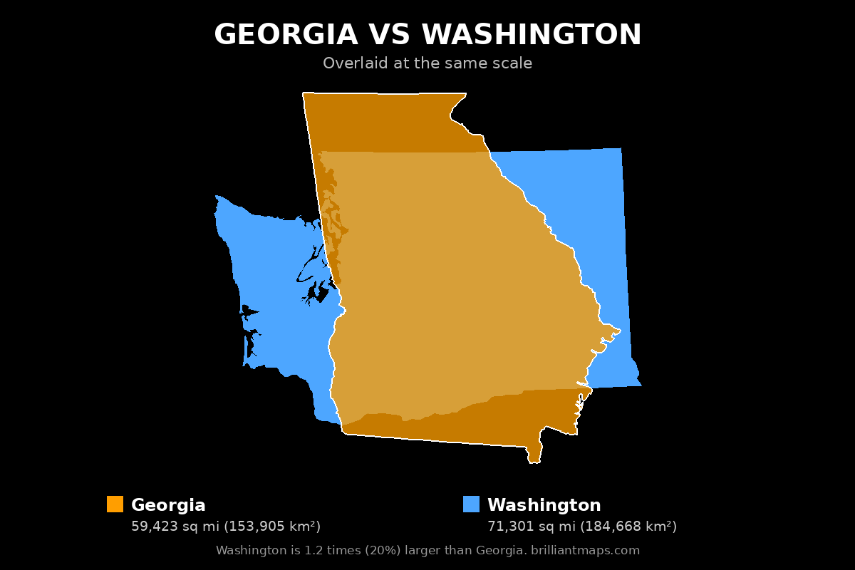 Georgia vs Washington Size Comparison Map