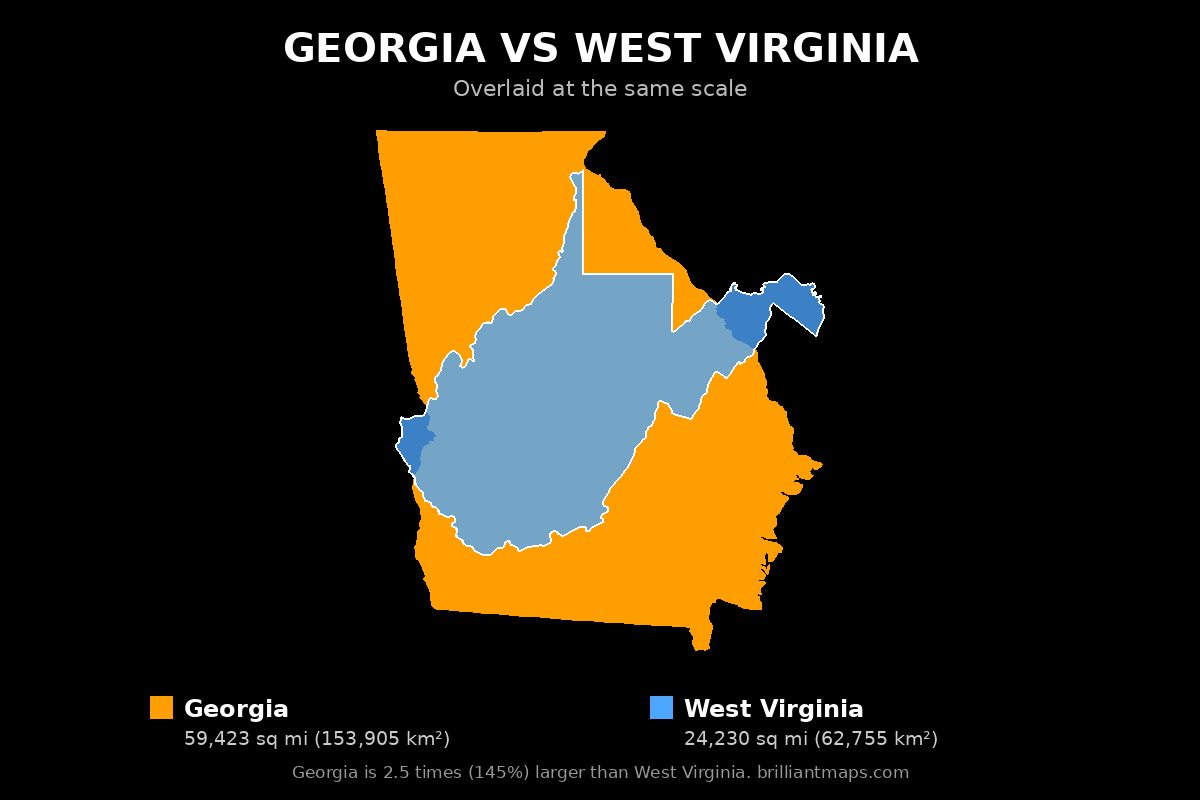 Georgia vs West Virginia Size Comparison Map