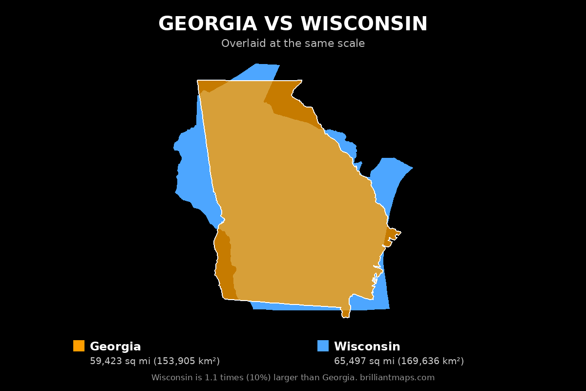 Georgia vs Wisconsin Size Comparison Map