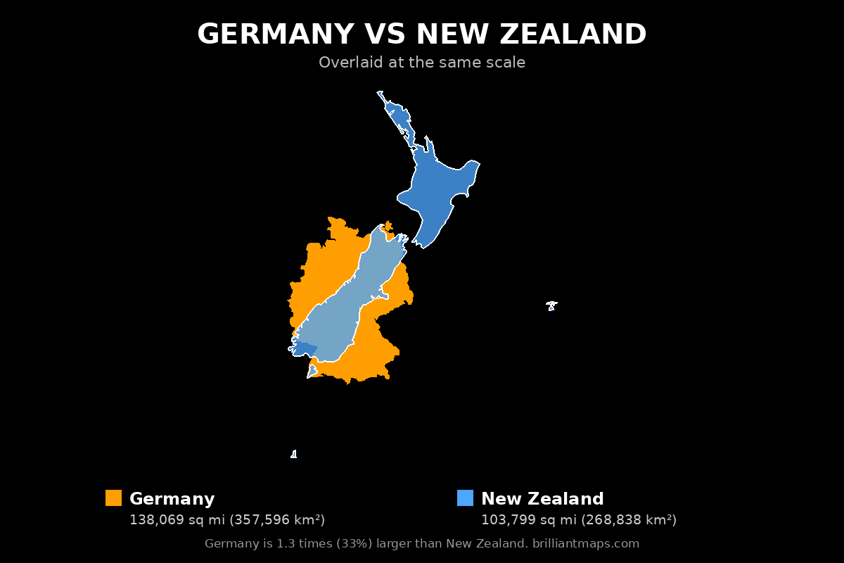 Germany vs New Zealand Size Comparison Map