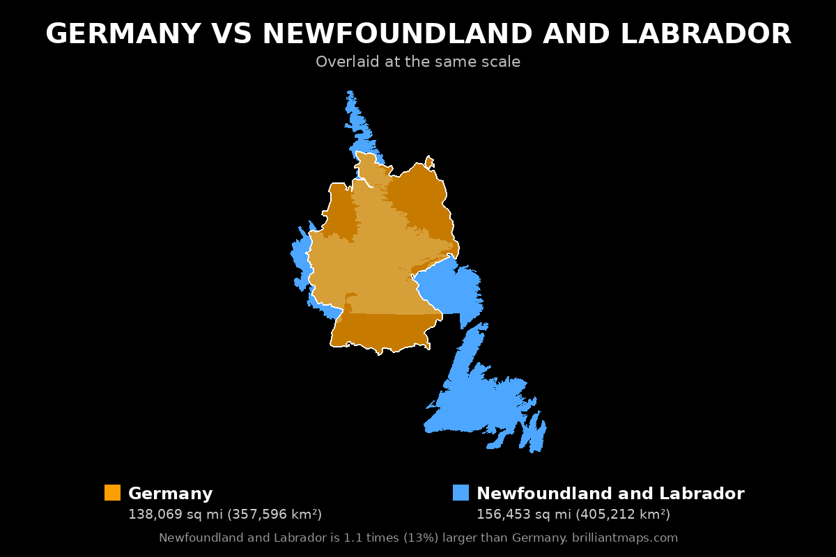 Germany vs Newfoundland and Labrador Size Comparison Map