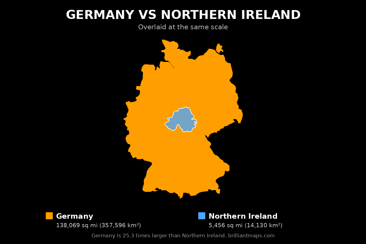 Germany vs Northern Ireland Size Comparison Map
