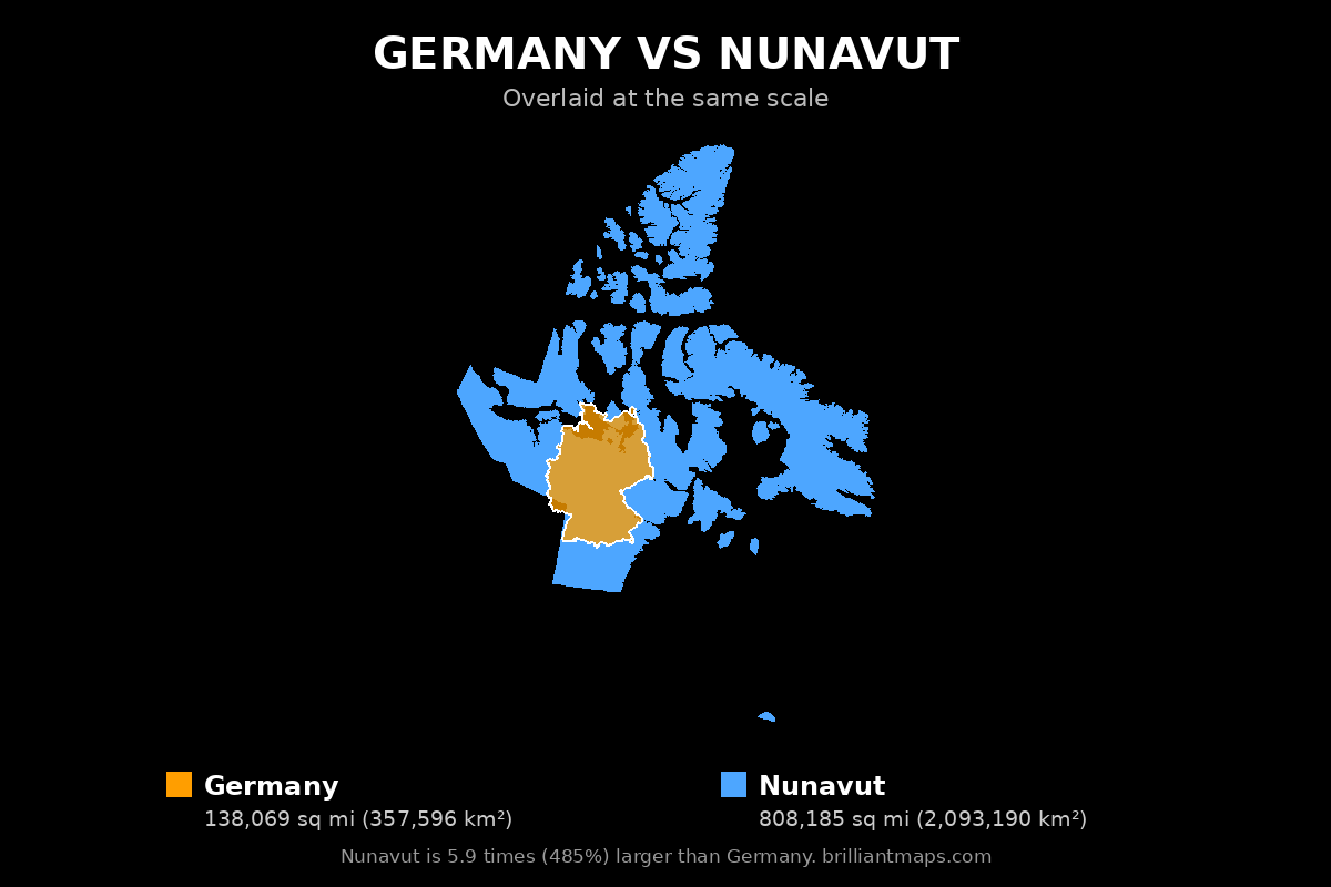 Germany vs Nunavut Size Comparison Map