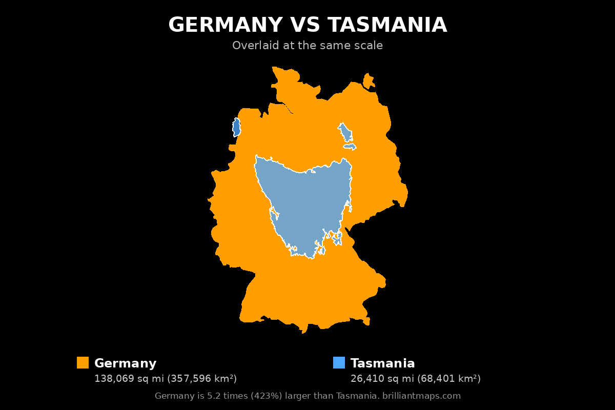 Germany vs Tasmania Size Comparison Map