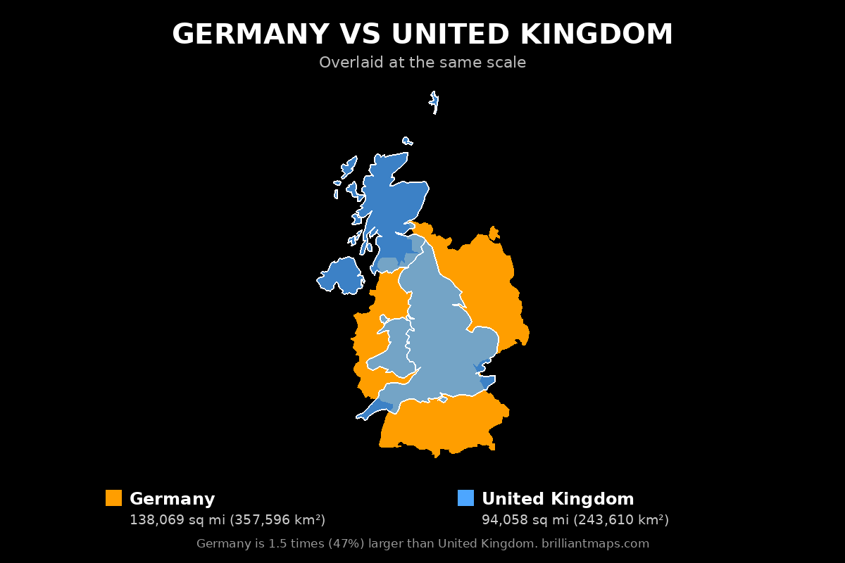 Germany vs United Kingdom Size Comparison Map