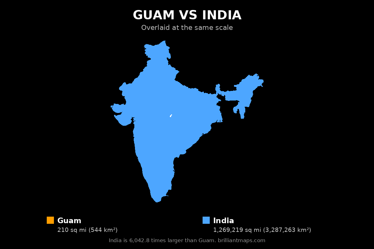 Guam vs India Size Comparison Map
