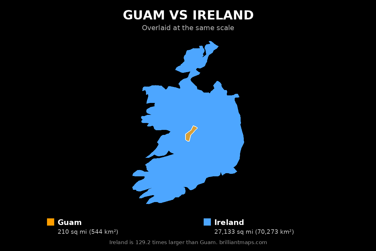 Guam vs Ireland Size Comparison Map