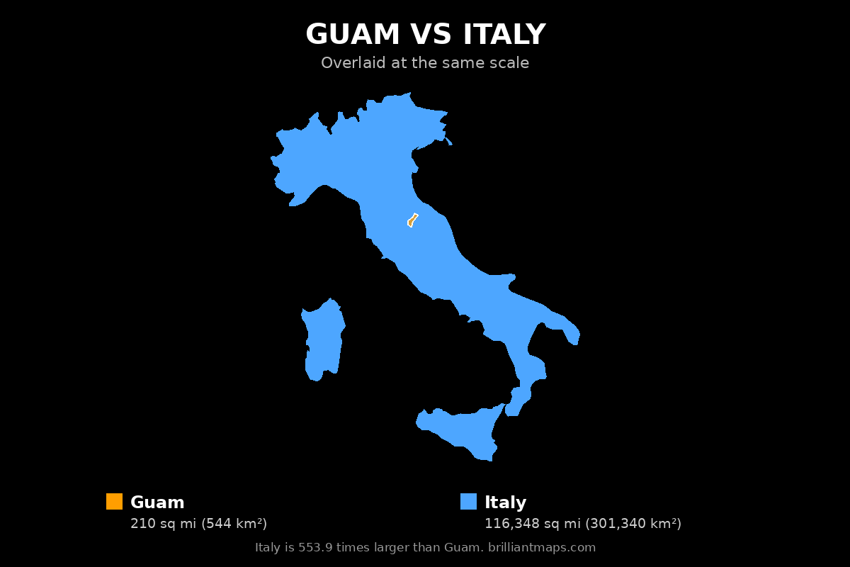 Guam vs Italy Size Comparison Map