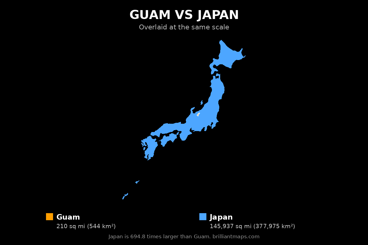 Guam vs Japan Size Comparison Map