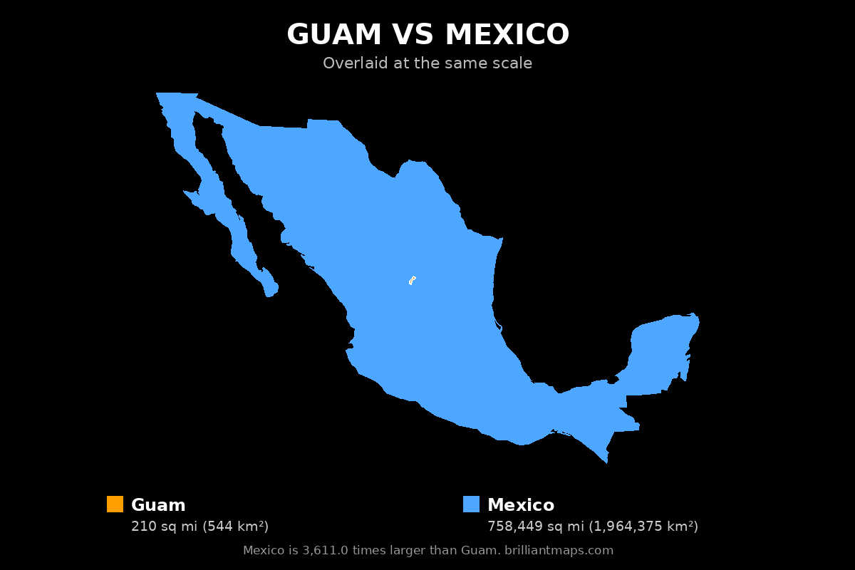 Guam vs Mexico Size Comparison Map