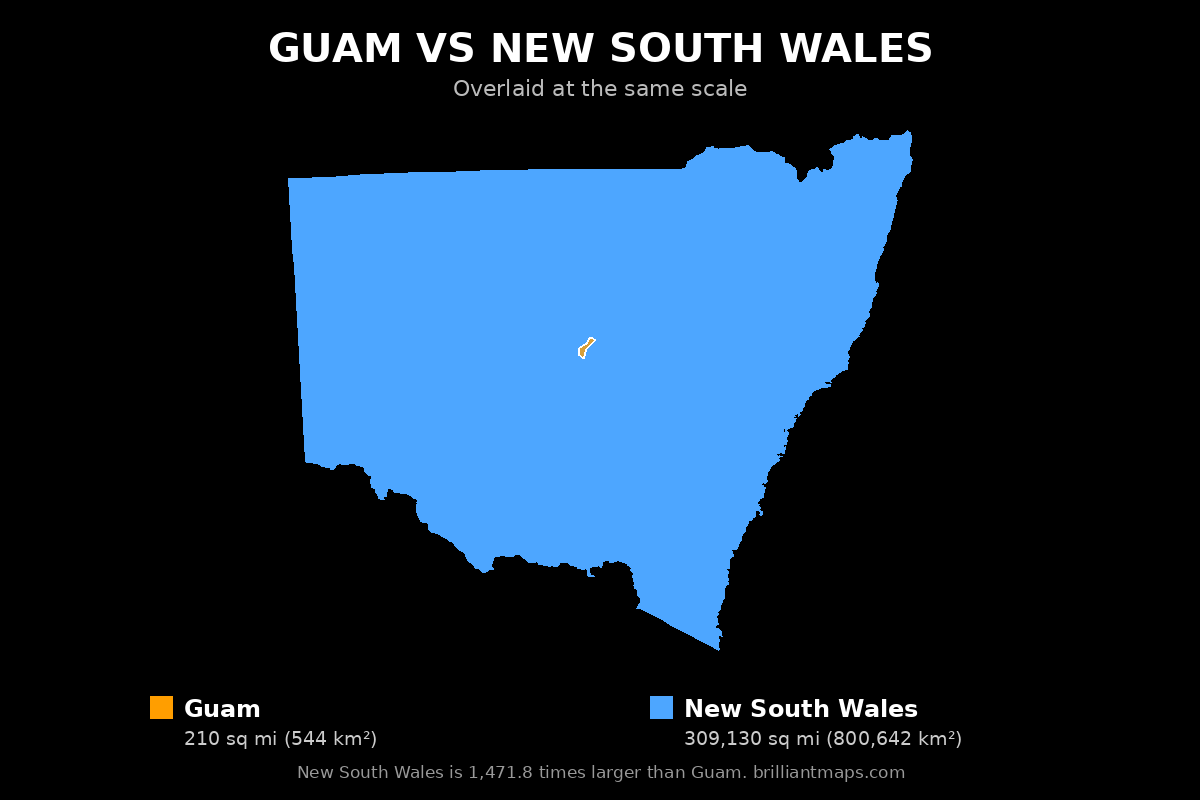 Guam vs New South Wales Size Comparison Map