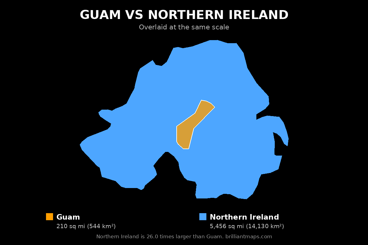 Guam vs Northern Ireland Size Comparison Map