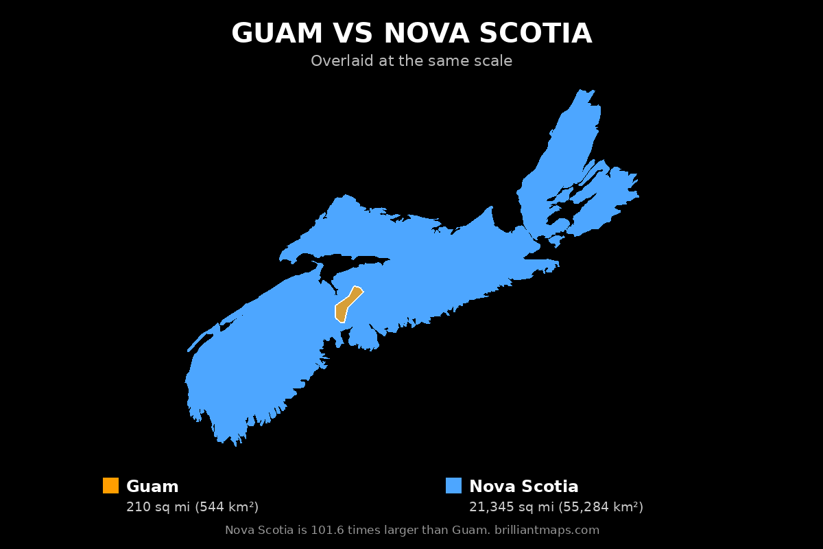 Guam vs Nova Scotia Size Comparison Map