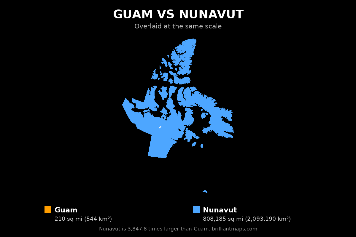 Guam vs Nunavut Size Comparison Map