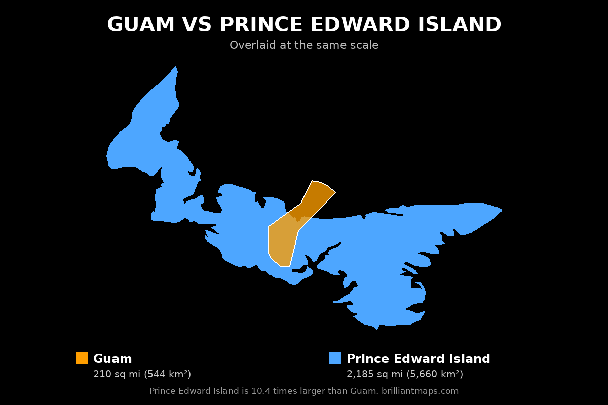 Guam vs Prince Edward Island Size Comparison Map
