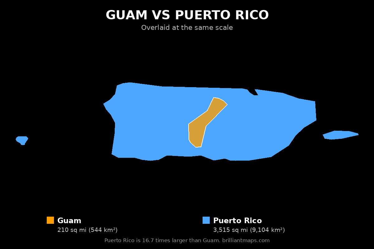 Guam vs Puerto Rico Size Comparison Map