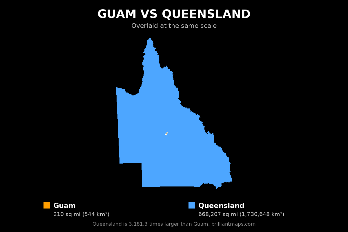 Guam vs Queensland Size Comparison Map
