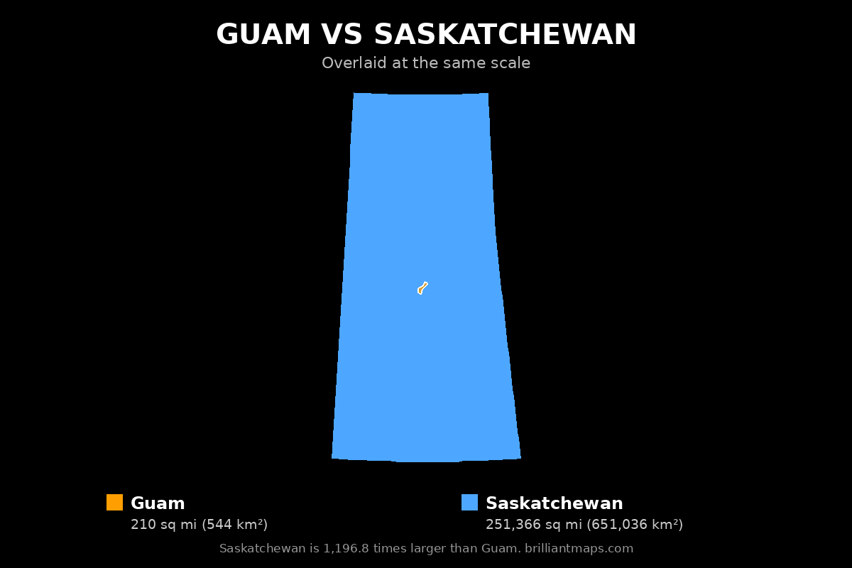 Guam vs Saskatchewan Size Comparison Map