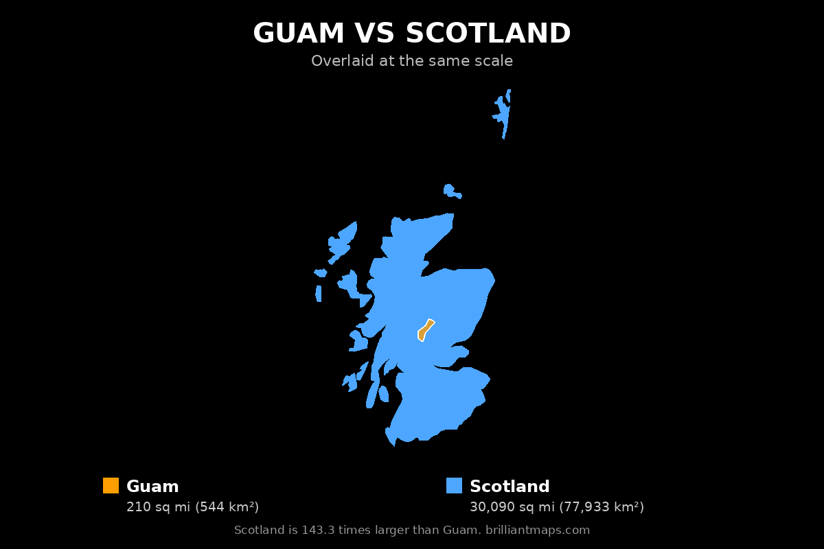 Guam vs Scotland Size Comparison Map