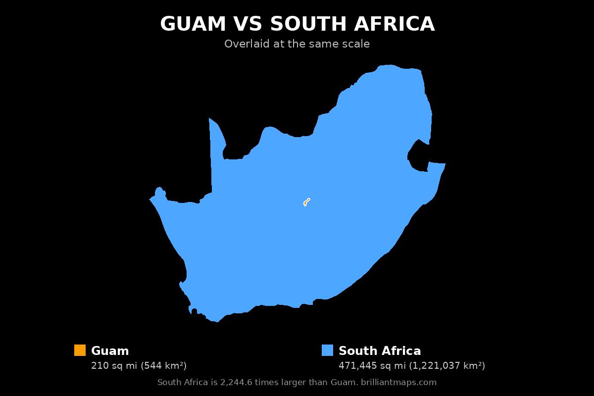 Guam vs South Africa Size Comparison Map