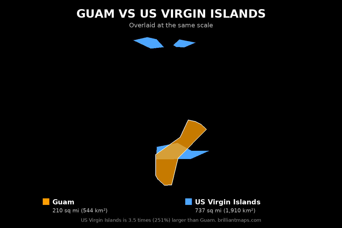 Guam vs US Virgin Islands Size Comparison Map