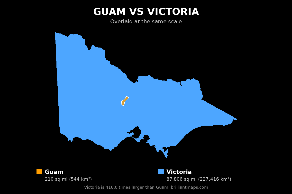 Guam vs Victoria Size Comparison Map