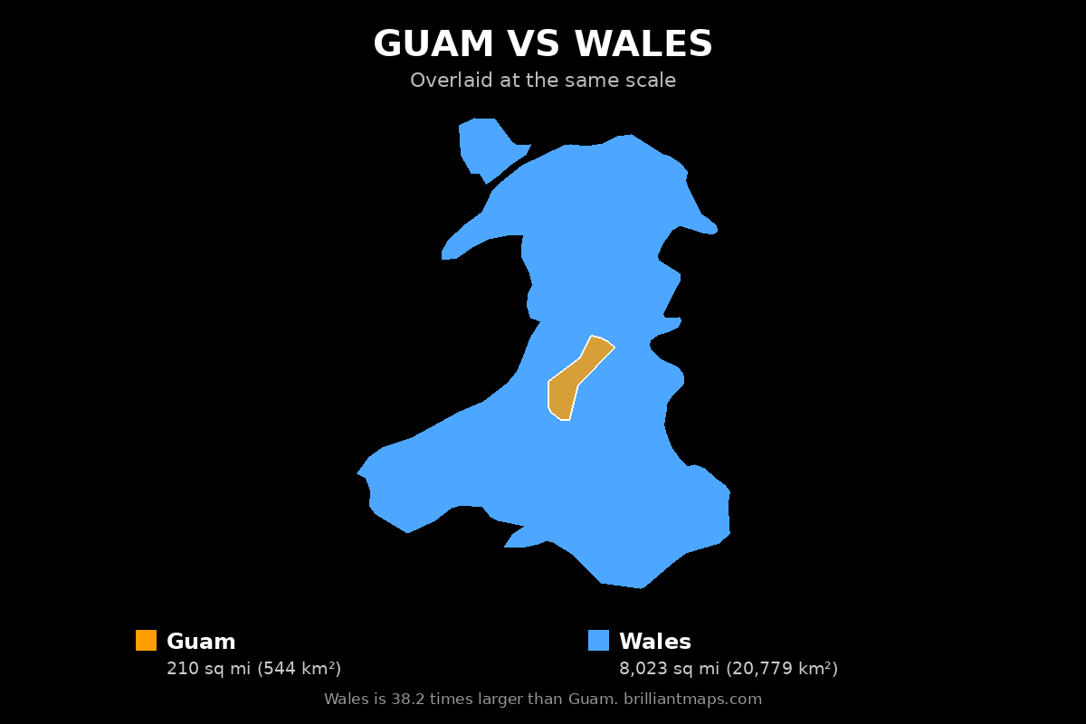 Guam vs Wales Size Comparison Map