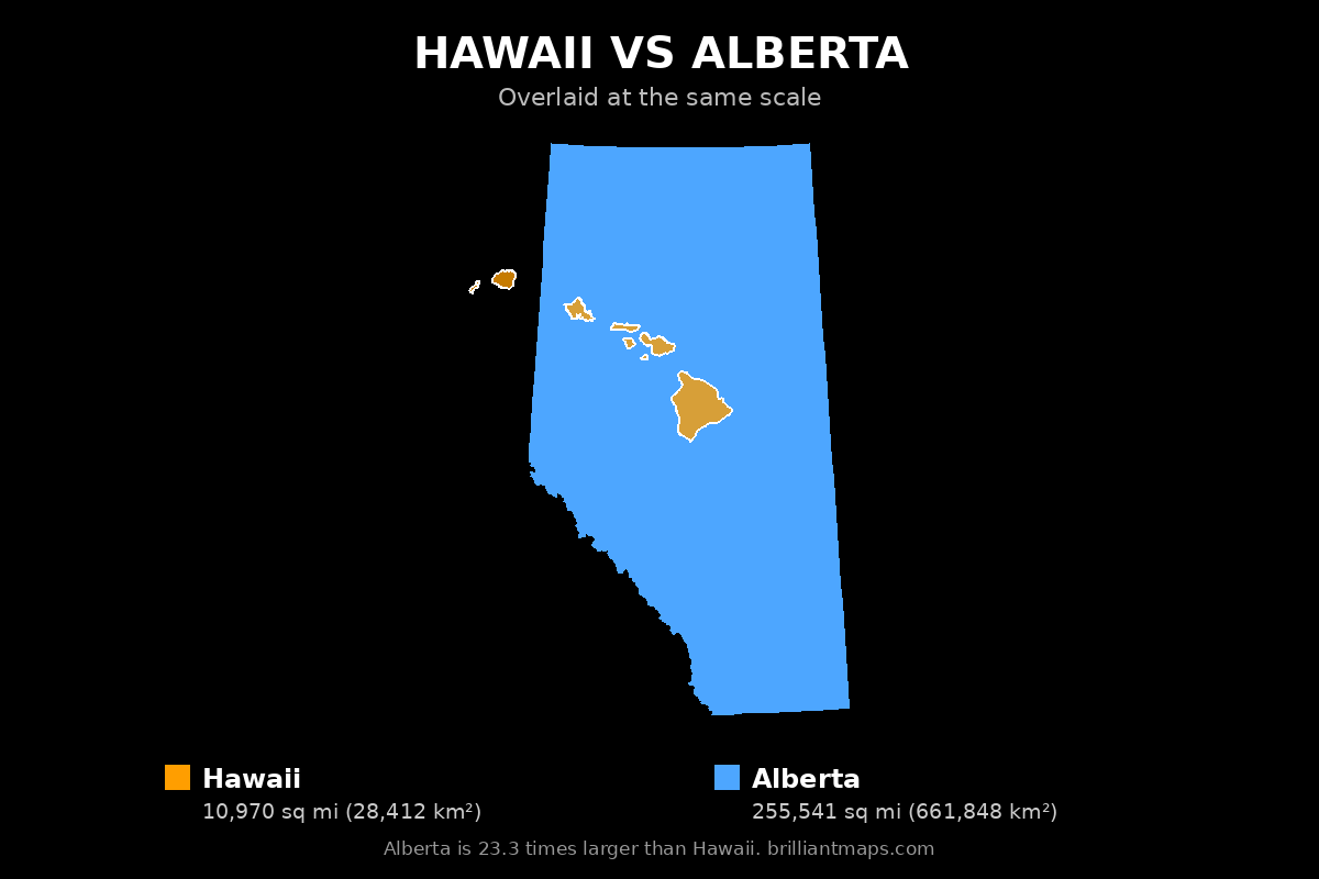 Hawaii vs Alberta Size Comparison Map