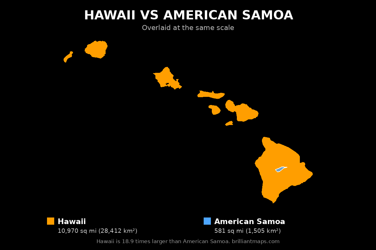 Hawaii vs American Samoa Size Comparison Map